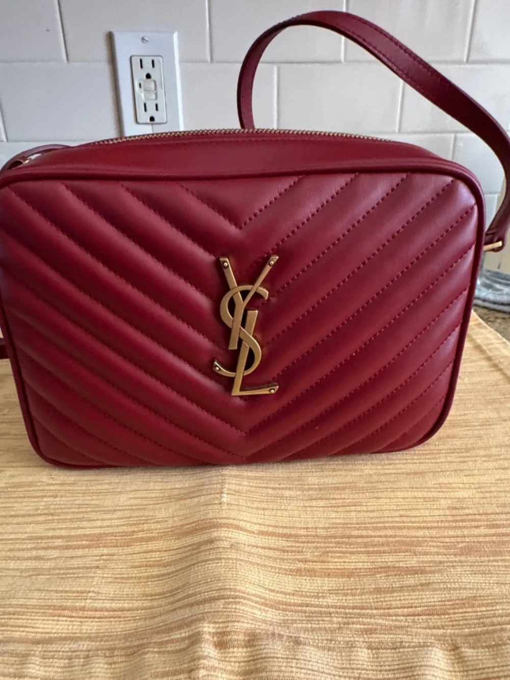 New! Saint Laurent Quilted Red Leather Crossbody Camera Bag with Gold YSL Logo